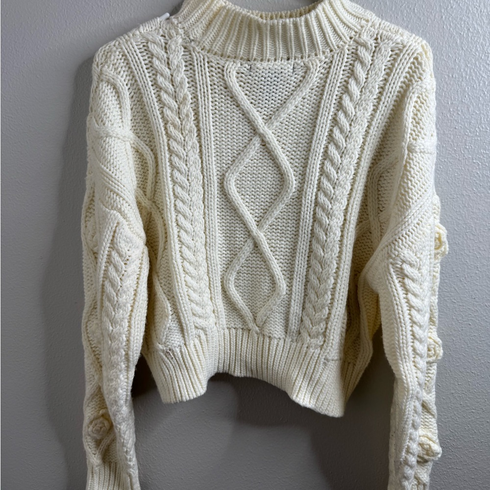 Forever 21 Cream Cable-Knit Mock Neck Cropped Sweater - Picture 3 of 6